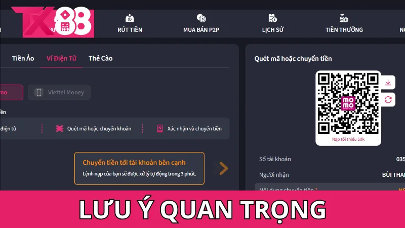 Lưu ý quan trọng khi nạp tiền TX88 cần biết