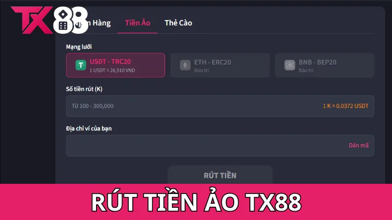 Rút bằng tiền điện tử/tiền ảo tại TX88